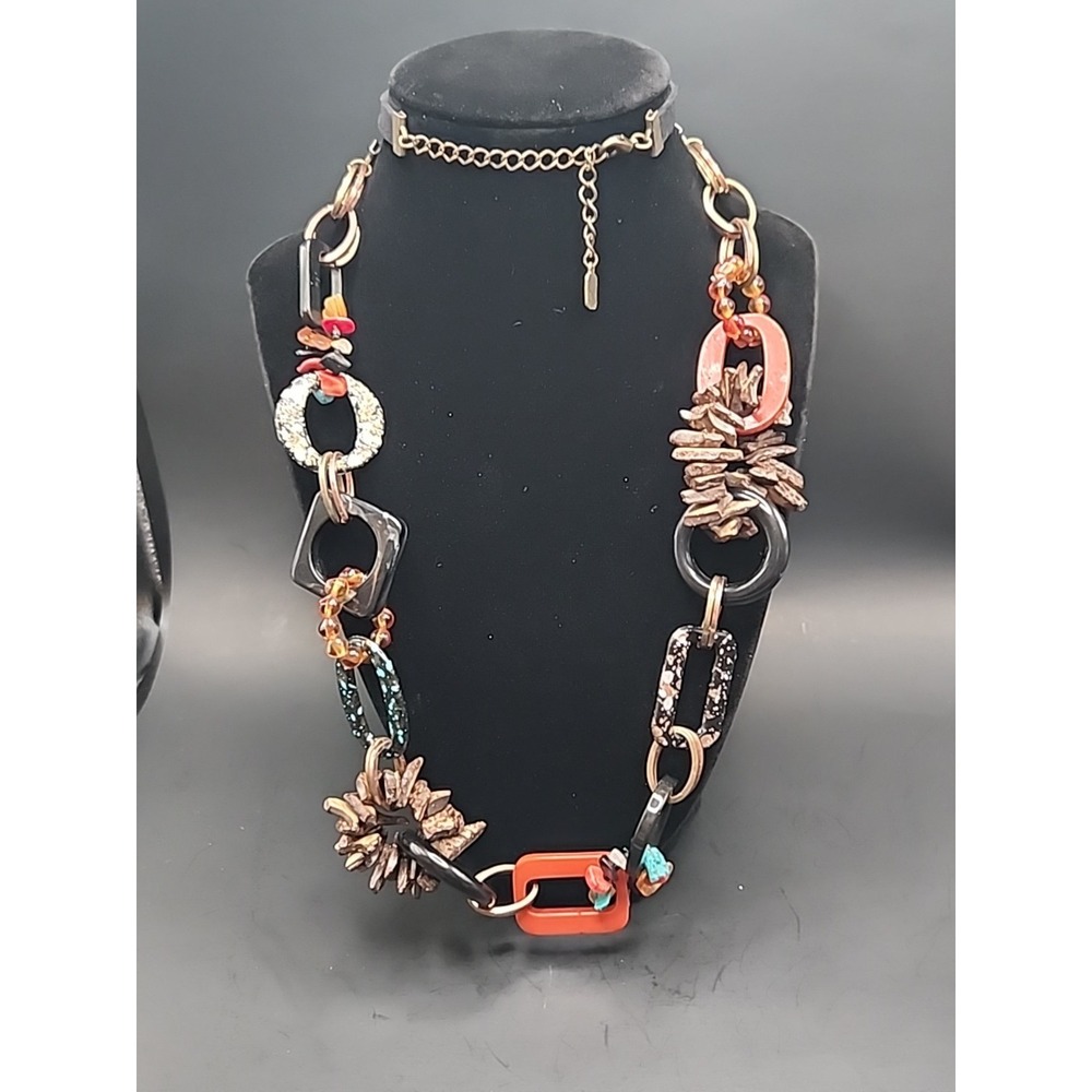 Unique You & I Brand Chunky Geometric Linked Statement Necklace Mixed Material